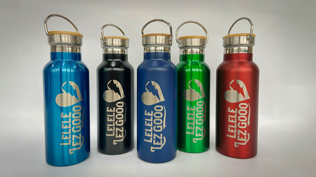 Trinkflasche personalisiert aus Edelstahl mit Bambusdeckel 500ml