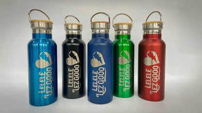 Trinkflasche personalisiert aus Edelstahl mit Bambusdeckel 500ml
