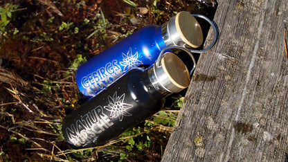 Trinkflasche personalisiert aus Edelstahl mit Bambusdeckel 500ml